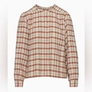 Little Moon Calla Plaid Button-Up Top in Cream and Brown